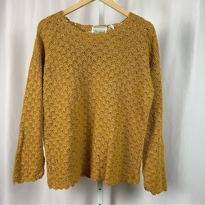 Vintage Shenanigans Knitted By Hand Ramie Small Mustard Yellow Shell Fan Stitch